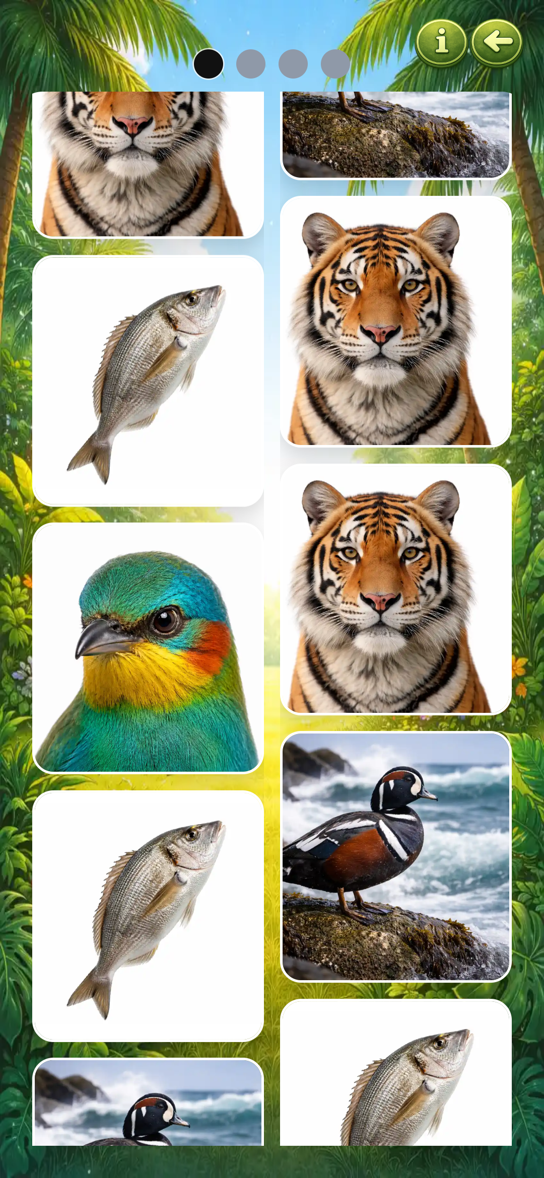 CubbyLearn Animal Explorer matching game screen.